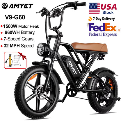 V9-G60 Adults Electric Bike 1000W Motor Bicycle 48V 20AH 20“ Tire Ebike Electric E Bikes Mountain Moped Ebikes for Men