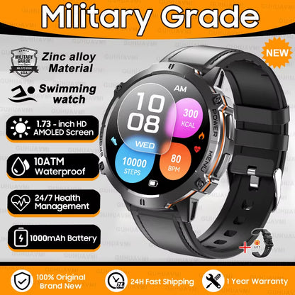 New Military T-Rex3 1000Mah Battery Smartwatch Men 10ATM Waterproof GPS Compass 1.73-Inch AMOLED Screen Call Sports Smartwatches