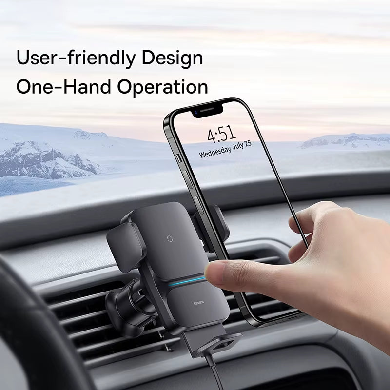 Baseus 15W Qi Wireless Car Phone Holder - Effortless Fast Charging & Auto-Clamping for iPhone and Samsung