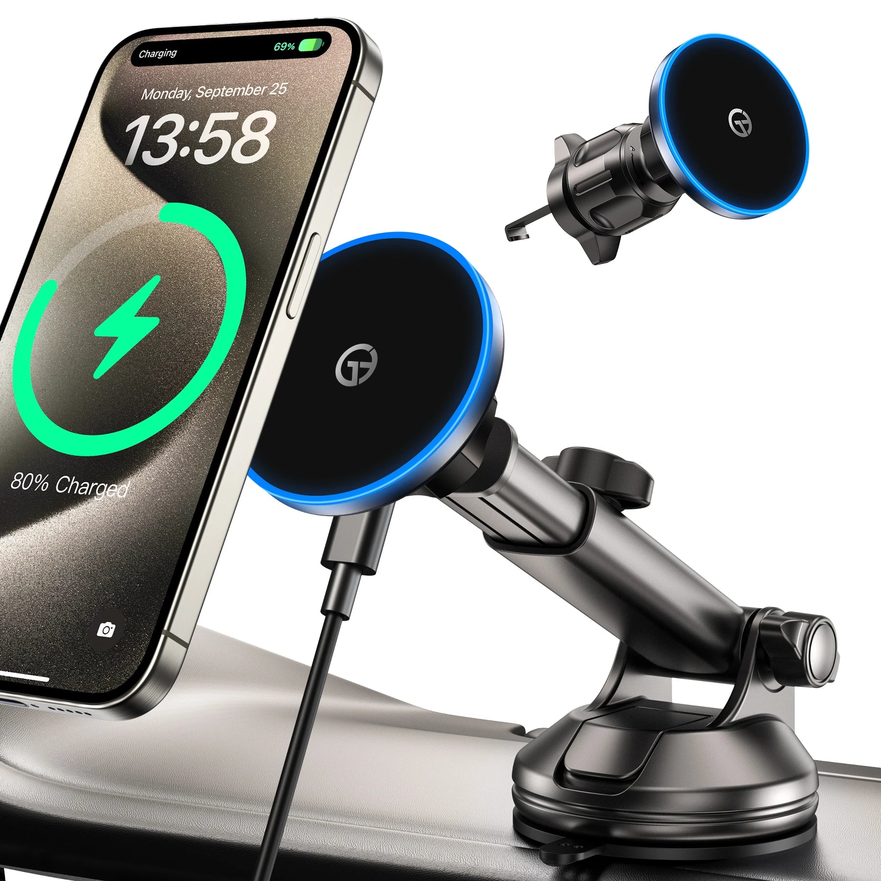Dashboard Magnetic Wireless Car Phone Charger Adapter 15W Windshield Car Phone Holder for Iphone 16 15 14 Pro Max 12
