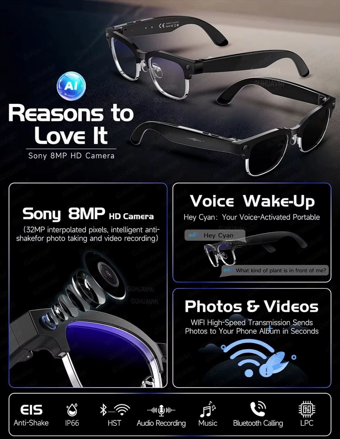 AI Smart Glasses with 800W Pixel Camera Photo Video Recording 120+Language Translation Sunglasses Men Women 2026 New Year'S Gift