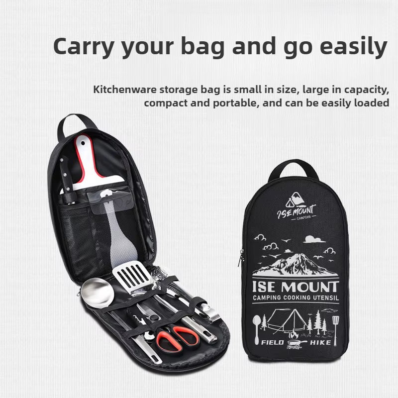 Camping Kitchen Cookware Set Travel Utensils Set 9Pcs Stainless Steel Kitchenware for Backpacking BBQ Camping Picnic