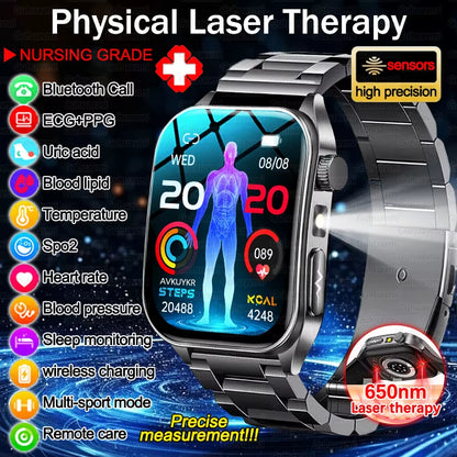 2026 New Health Smart Watch Laser Therapy Reduce Three Highs Blood Oxygen Pressure Uric Acid Blood Lipid ECG Smartwatch for Man
