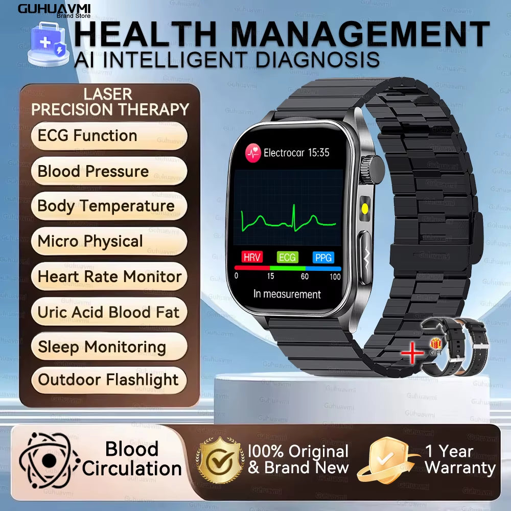 2026 New Health Smart Watch Laser Therapy Reduce Three Highs Blood Oxygen Pressure Uric Acid Blood Lipid ECG Smartwatch for Man