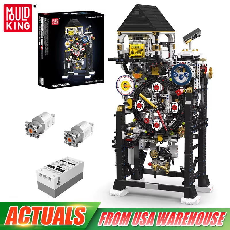 10159 Technical Clock Toys the Motorized Cyberpunk Clock Building Block Assembly Clock Brick Set Kids Christmas Gift