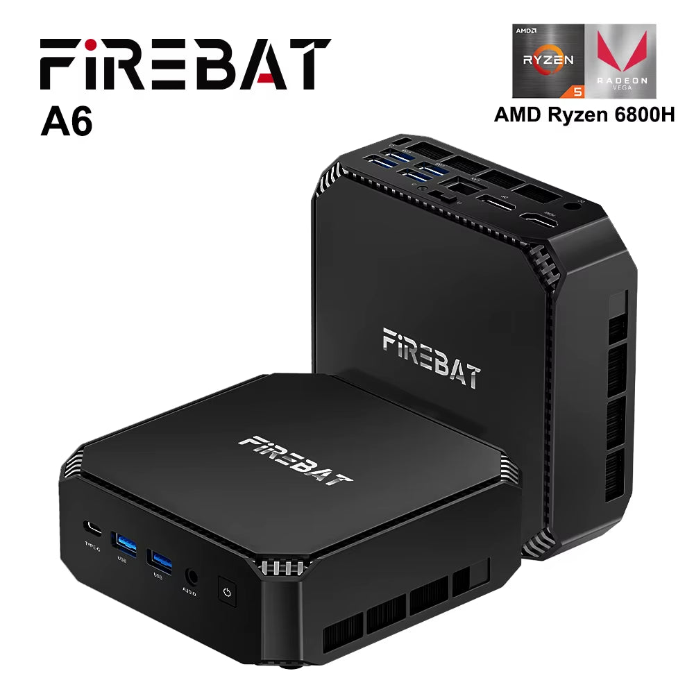Firebat A6 Mini PC  R7 7735HS 8-Core 16-Thread Computer 16GB LPDDR5 RAM 512GB SSD Wifi 6 BT5.2 Mini PC 4K Desktop Computer