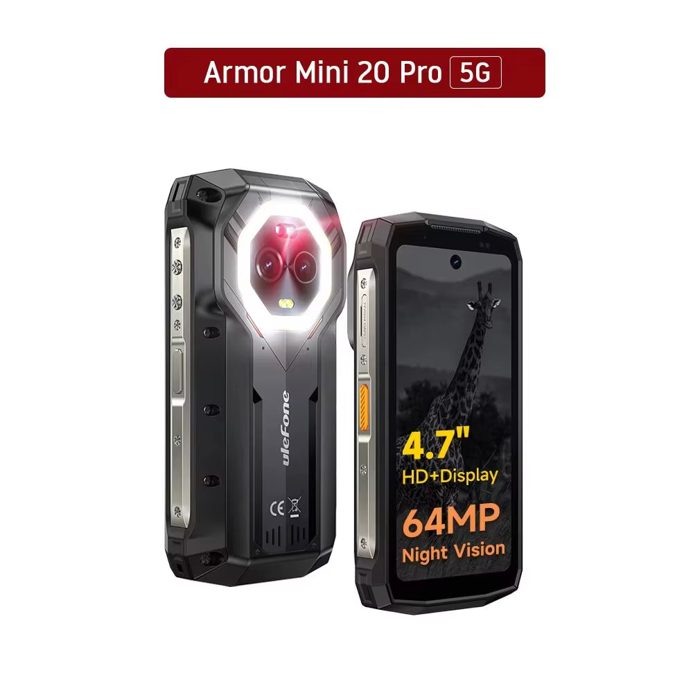 Armor Mini 20 Pro 5G 4.7" Rugged Phone 64MP Night Camera 6200Mah Smartphone LED Light 16+256GB Android 14 Mobile Phone