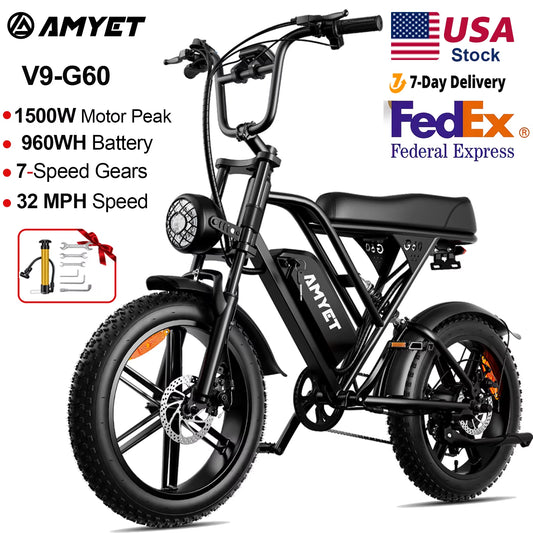 V9-G60 Adults Electric Bike 1000W Motor Bicycle 48V 20AH 20“ Tire Ebike Electric E Bikes Mountain Moped Ebikes for Men