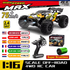 16101 Pro 1:16 75KM/H 4WD RC Car with LED Light 2.4G Remote Control Cars High Speed Drift Monster Truck for Children Gift