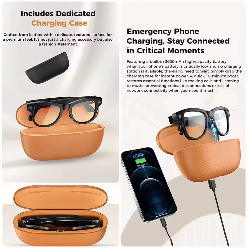 2026 New 3600Mah Large Battery Smart Glasses 8MP HD Camera Video Recording AI Photo Recognition Translation Voice Sunglasses Men