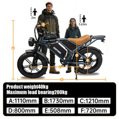 QS7 Electric Bicycle 1500W Brushless Motor 60Ah Performance E-Bike Battery Single Rider Off-Road Motorcycle Performance