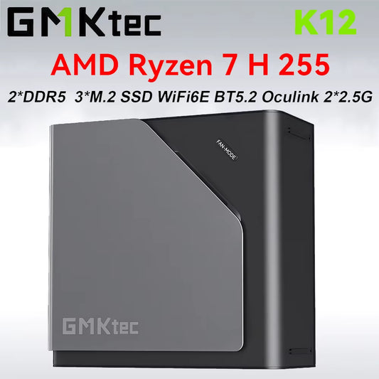 Gmktec K12  Ryzen 7 H 255 Gaming Mini PC 2*DDR5 3*Pcie SSD Wifi6E BT5.2 2*.5G LAN Oculink Desktop MINI PC Gamer Computer