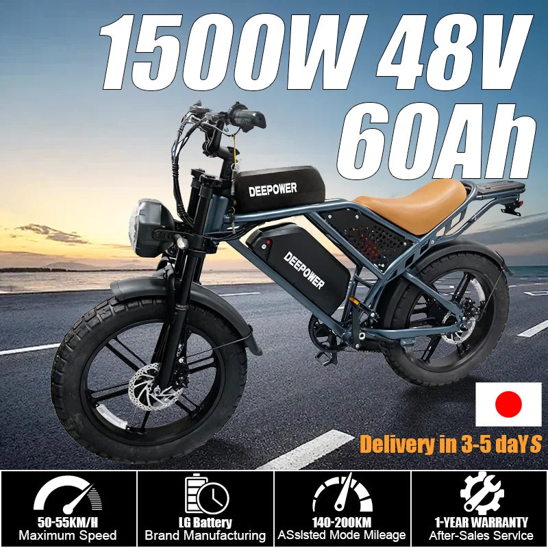 QS7 Electric Bicycle 1500W Brushless Motor 60Ah Performance E-Bike Battery Single Rider Off-Road Motorcycle Performance