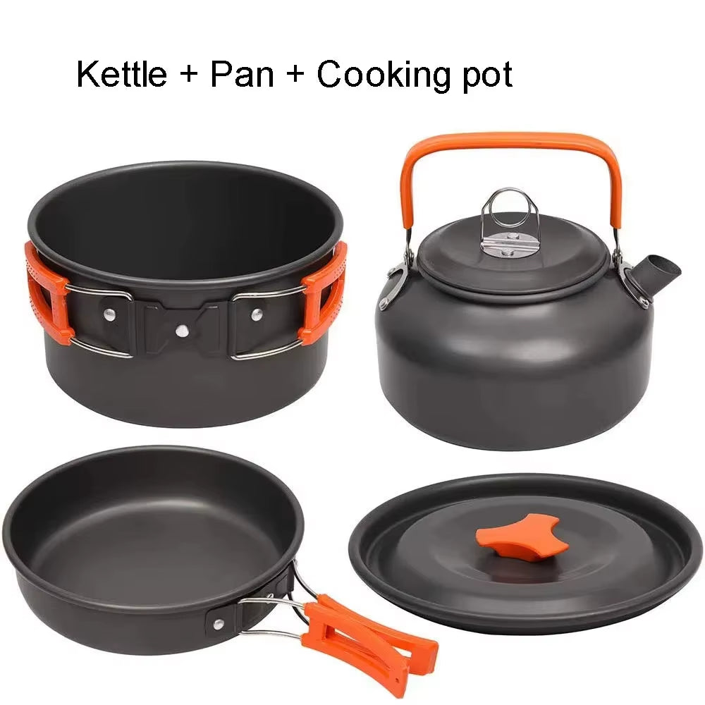 1PCS/1SET Camping Cookware Kit Outdoor Cooking Set Aluminum Pot Equipment Travel Tableware Kitchen for Hiking Picnic BBQ