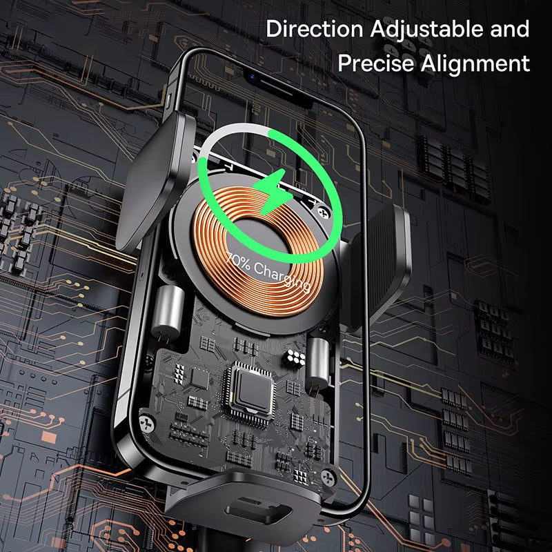Baseus 15W Qi Wireless Car Phone Holder - Effortless Fast Charging & Auto-Clamping for iPhone and Samsung