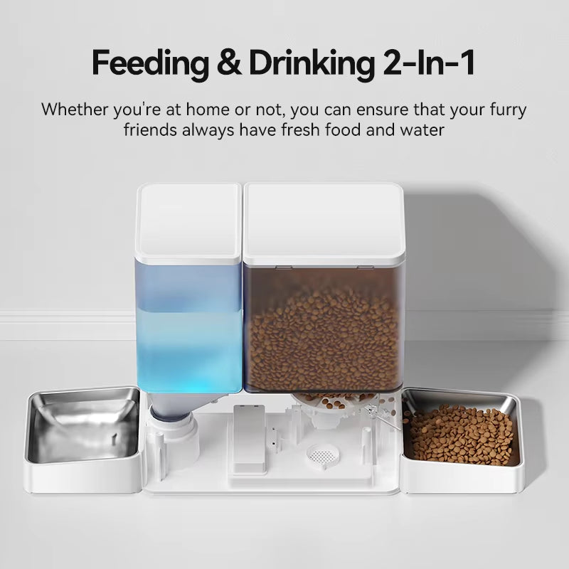 2In1 Automatic Pet Feeder Gravity Water Fountain 8.5L Button Version Auto Cat Kibble Dispenser with Water Refill Drinker