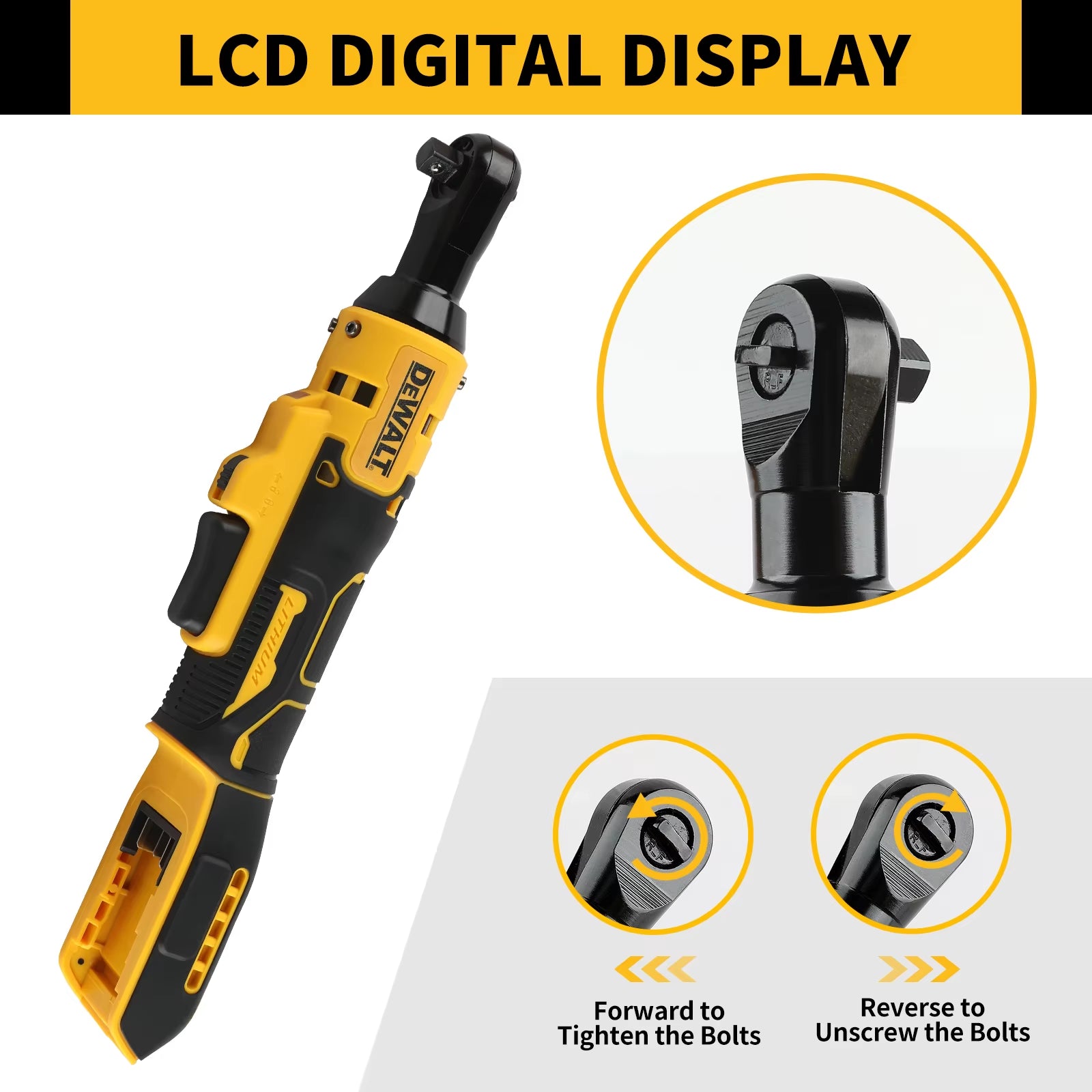 DCF513 20V Brushless Cordless Ratchet Wrench 3/8"-1/2" Quick Release Variable Speed for Fastening Power Tool