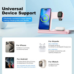 Ultimate 3 in 1 Magnetic Wireless Charger Stand - 15W Fast Charging Dock for iPhone, Apple Watch & AirPods