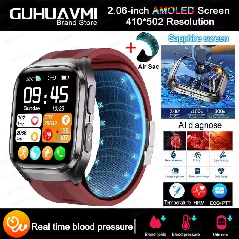 2026 New Health Monitor Smart Watch Blood Pressure Lipid Uric Acid ECG NFC Body Temperature Bluetooth Call Health Smartwatch