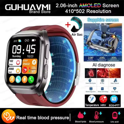 2026 New Health Monitor Smart Watch Blood Pressure Lipid Uric Acid ECG NFC Body Temperature Bluetooth Call Health Smartwatch