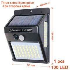 PIR Motion Sensor 100LED Sunlight Control 3 Sided Solar Energy Street Light Yard Path Home Garden Solar Power Lamp Wall Light