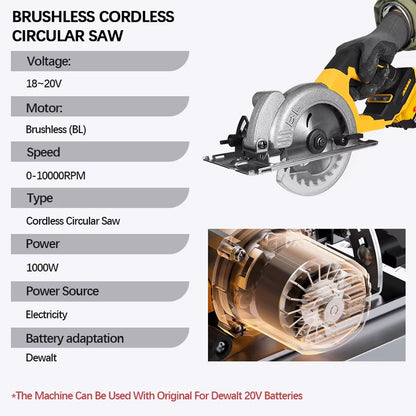5In Brushless Electric Circular Saw ﻿For Dewalt 20V Battery ﻿Cordless 1000W Handheld Woodwork Saw Power Tool ﻿