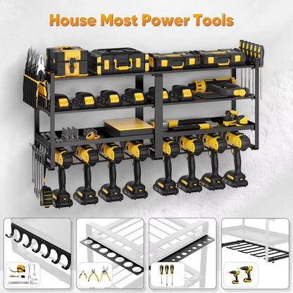 Power Tool Organizer Wall Mount, Extended Large Heavy Duty Drill Holder, 4 Layer Garage and Storage, Suitable Utility Racks