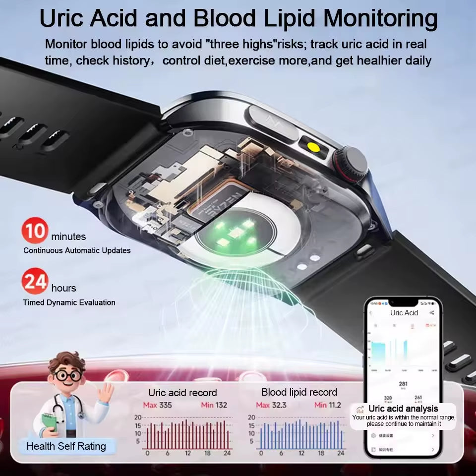 2026 New Health Smart Watch Laser Therapy Reduce Three Highs Blood Oxygen Pressure Uric Acid Blood Lipid ECG Smartwatch for Man