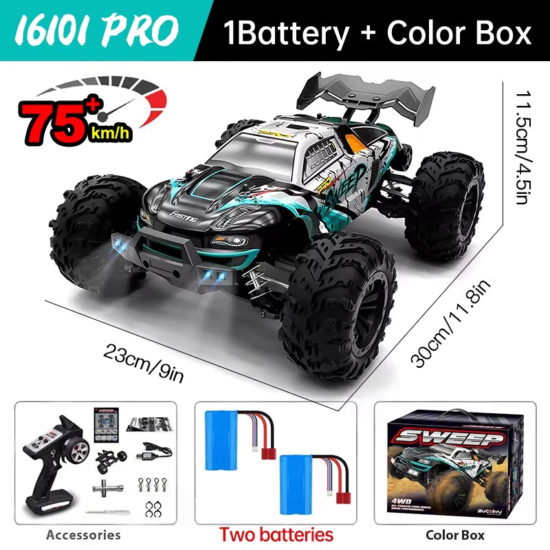 16101 Pro 1:16 75KM/H 4WD RC Car with LED Light 2.4G Remote Control Cars High Speed Drift Monster Truck for Children Gift