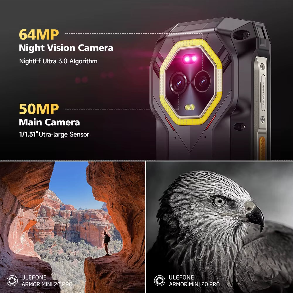 Armor Mini 20 Pro 5G 4.7" Rugged Phone 64MP Night Camera 6200Mah Smartphone LED Light 16+256GB Android 14 Mobile Phone