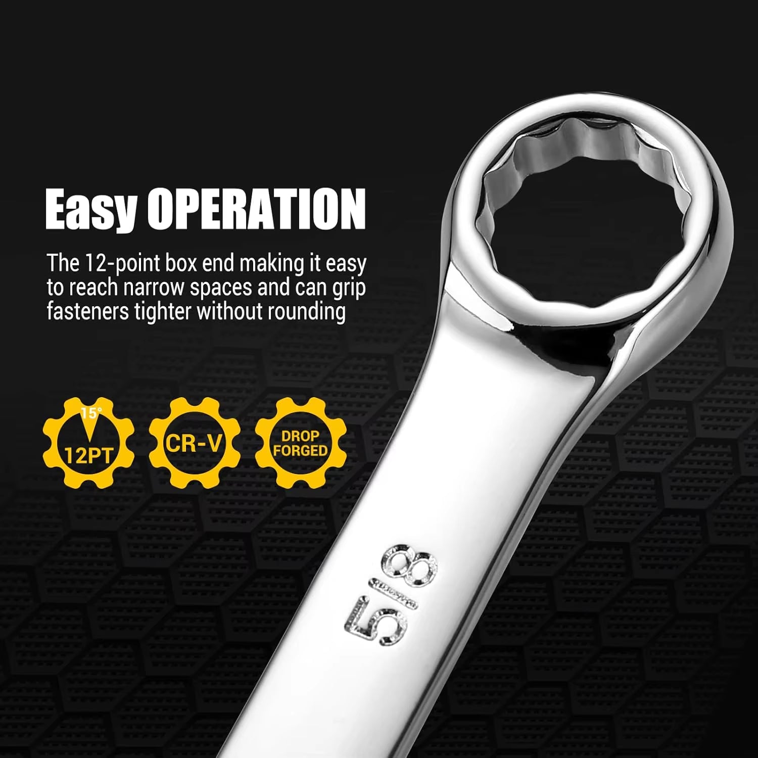 PRO Combination Wrench Set, Sae&Metric, 1/4'' to 1'' & 8-22Mm, 12-Point, Chrome Vanadium Steel