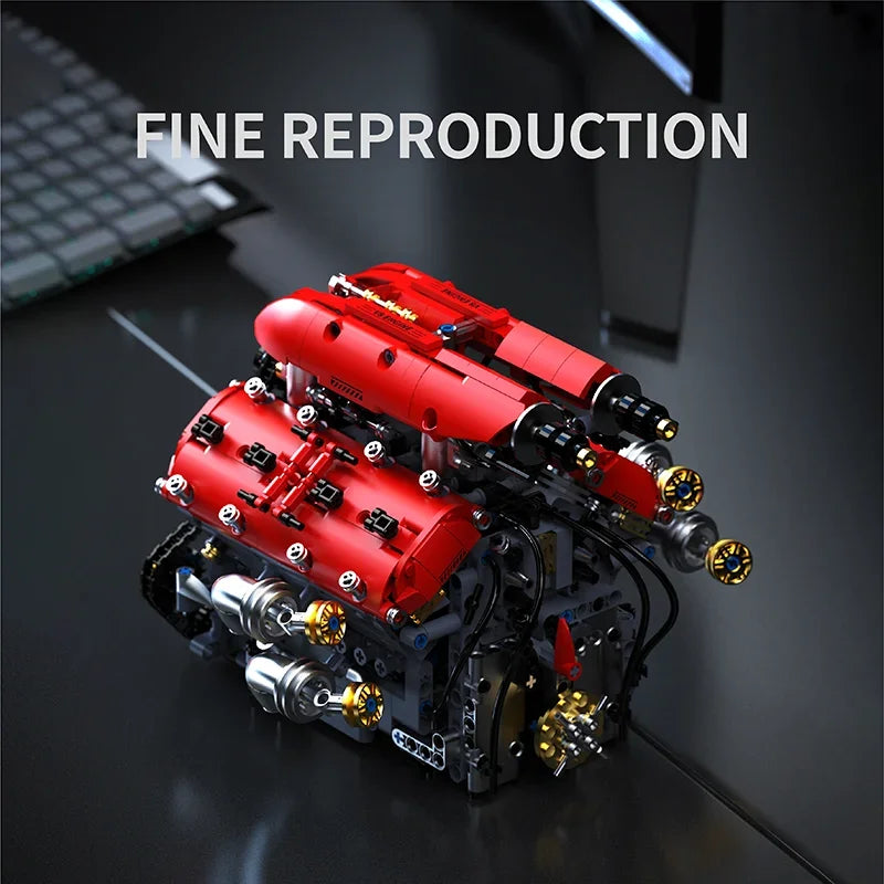 Technical V8 Engine Model Building Blocks Set with Electric Motor MOC Assembly Bricks Toy Kids Birthday Christmas Gifts 1370Pcs