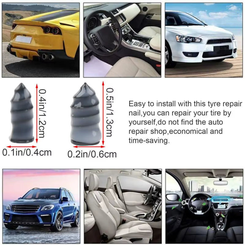 61X Car Tubeless Vacuum Tyre Puncture Repair Kit Screw Nails Tire Patch Plug Fix Tools with Screwdriver & Convenient Storage Box