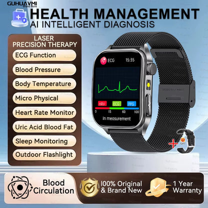 2026 New Health Smart Watch Laser Therapy Reduce Three Highs Blood Oxygen Pressure Uric Acid Blood Lipid ECG Smartwatch for Man