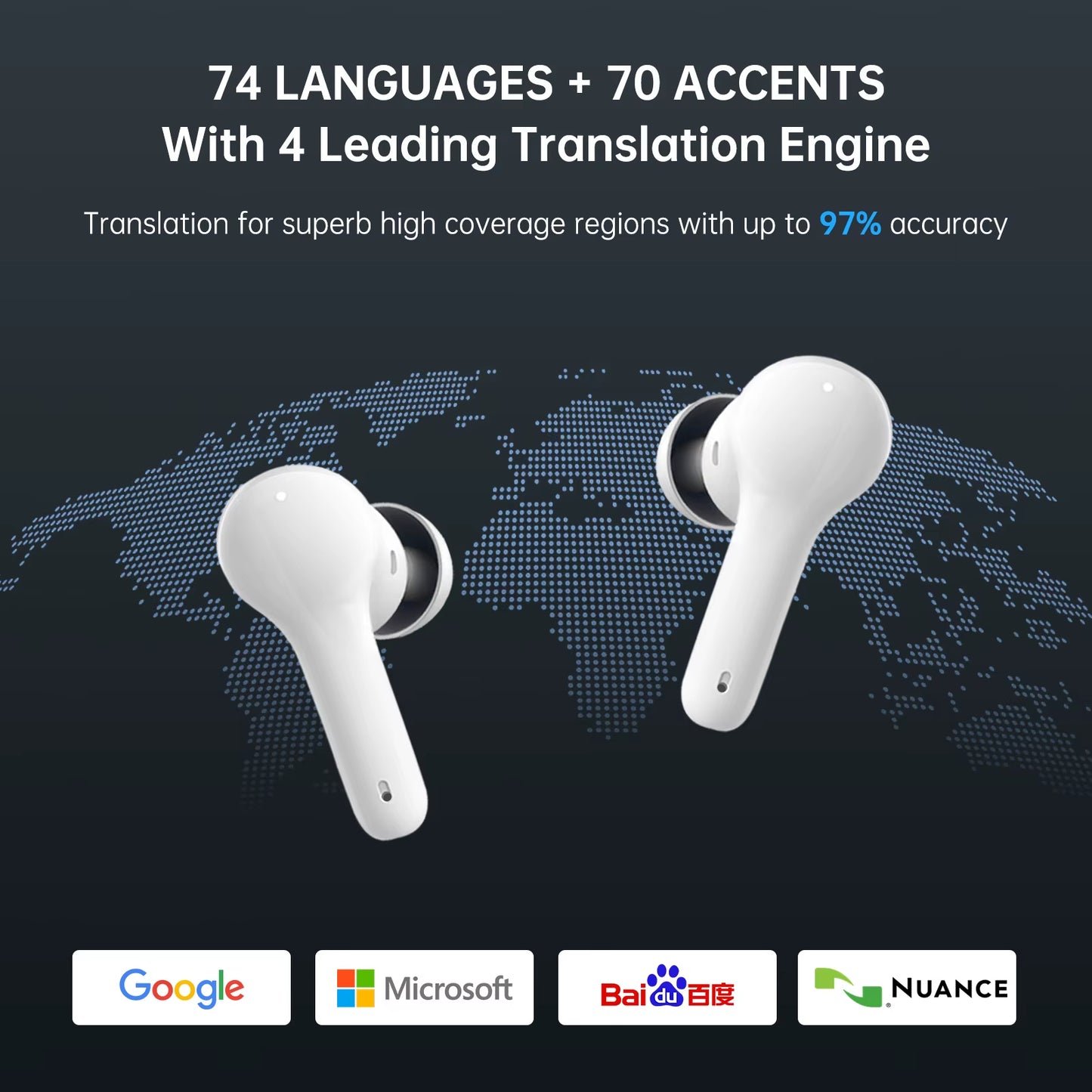 M6 Smart Translator Earbuds, Bi-Directional Instant Voice Translation Earphone, Online 144 Languages with 11 Offline Pack