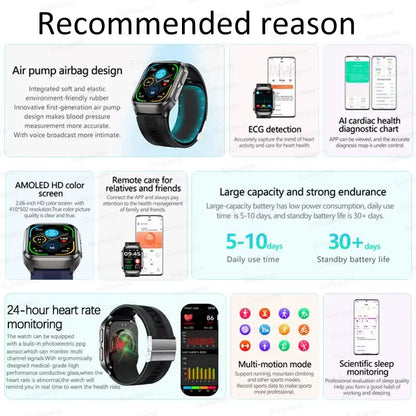 2026 New Health Monitor Smart Watch Blood Pressure Lipid Uric Acid ECG NFC Body Temperature Bluetooth Call Health Smartwatch