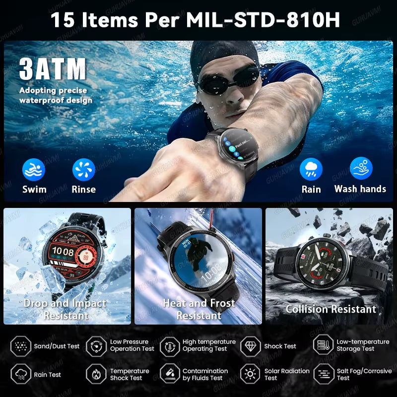 2026 New Military T-Rex3 GPS Map Navigation Smart Watch 4GB RAM Compass 1.43-Inch AMOLED Screen 3ATM Call Sports Smartwatch Men