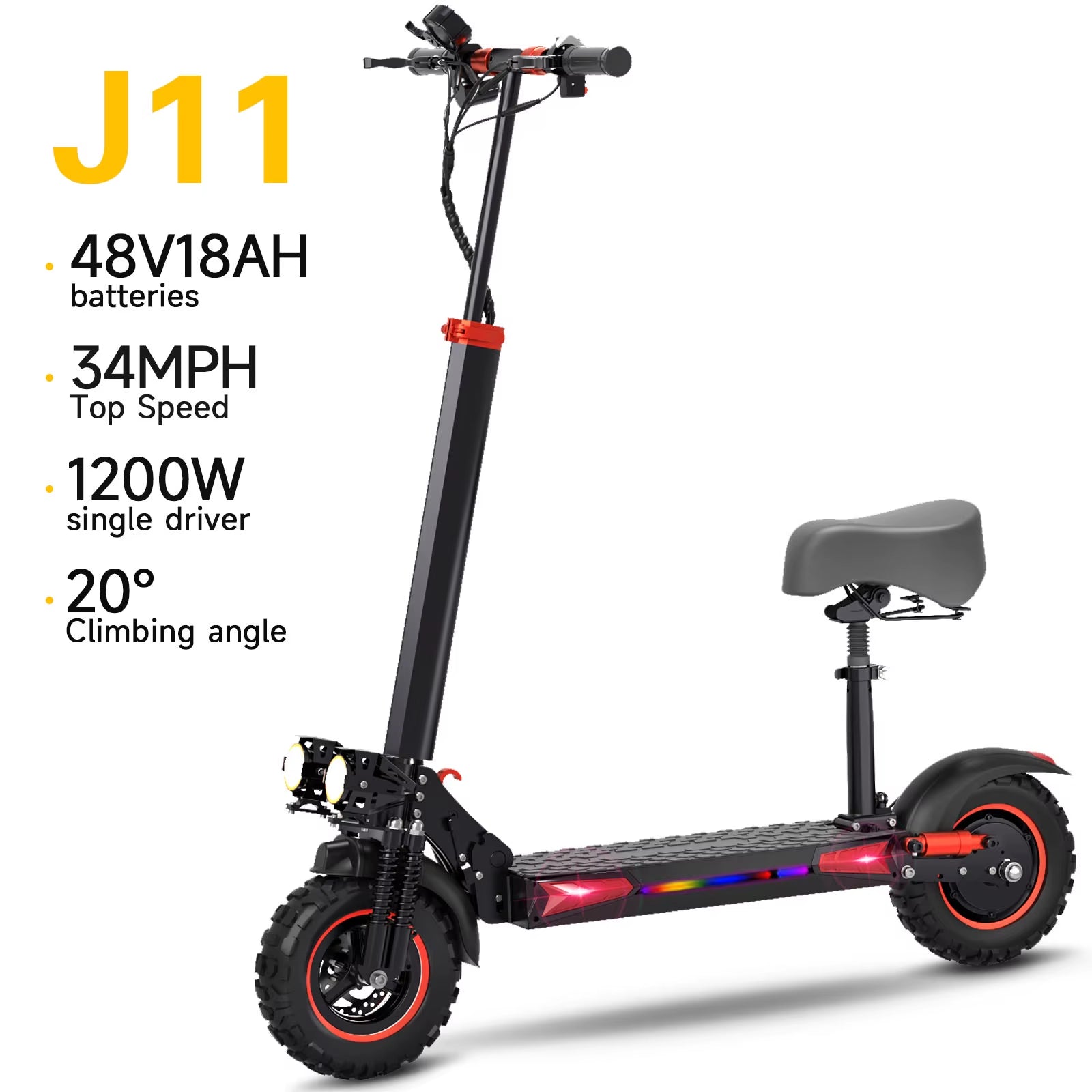 FREEBOY J11 MAX Adult Electric Scooter 1200W Motor 48V 18AH Folding E-Scooter 11 Fat Tire E-Mountain Scooter