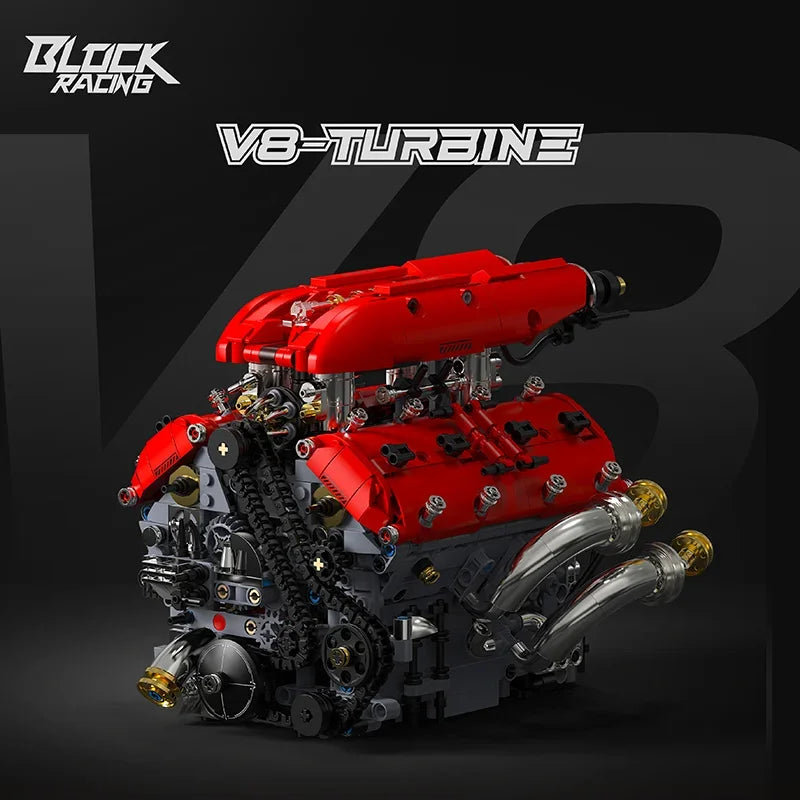 Technical V8 Engine Model Building Blocks Set with Electric Motor MOC Assembly Bricks Toy Kids Birthday Christmas Gifts 1370Pcs