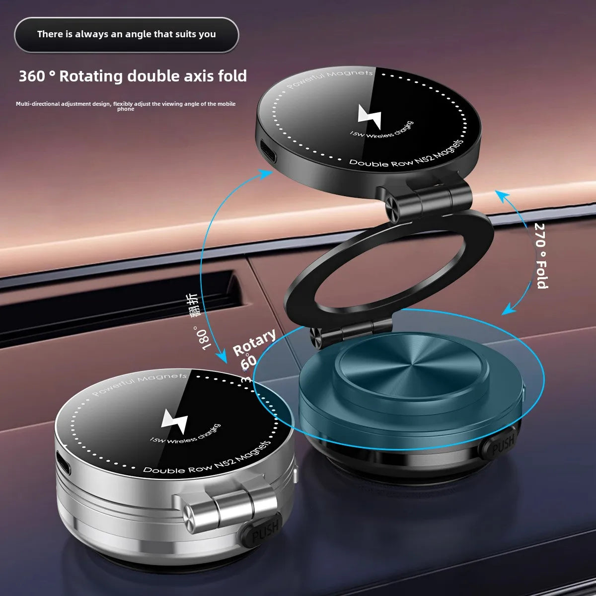 15W Wireless Charger Double Sides Phone Holder Magnetic Vacuum Adsorption Bracket Foldable GPS Stand Electric Sucker Cup Suppor