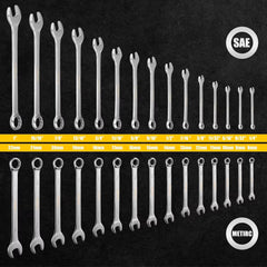 PRO Combination Wrench Set, Sae&Metric, 1/4'' to 1'' & 8-22Mm, 12-Point, Chrome Vanadium Steel