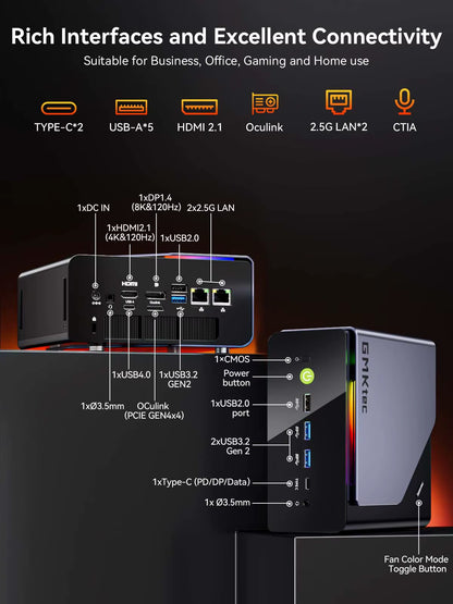 Gmktec K12  Ryzen 7 H 255 Gaming Mini PC 2*DDR5 3*Pcie SSD Wifi6E BT5.2 2*.5G LAN Oculink Desktop MINI PC Gamer Computer