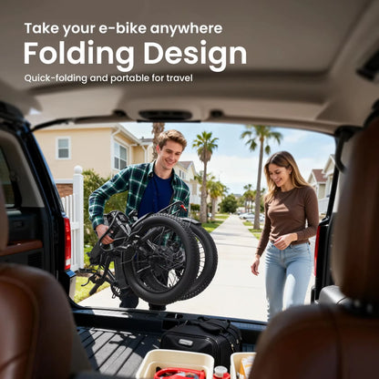 Waterfall Folding Electric Bike 1000W Peak 48V 13.5AH Removable Battery Electric Bicycle 20" Fat Tire 28 MPH Max E-Bike