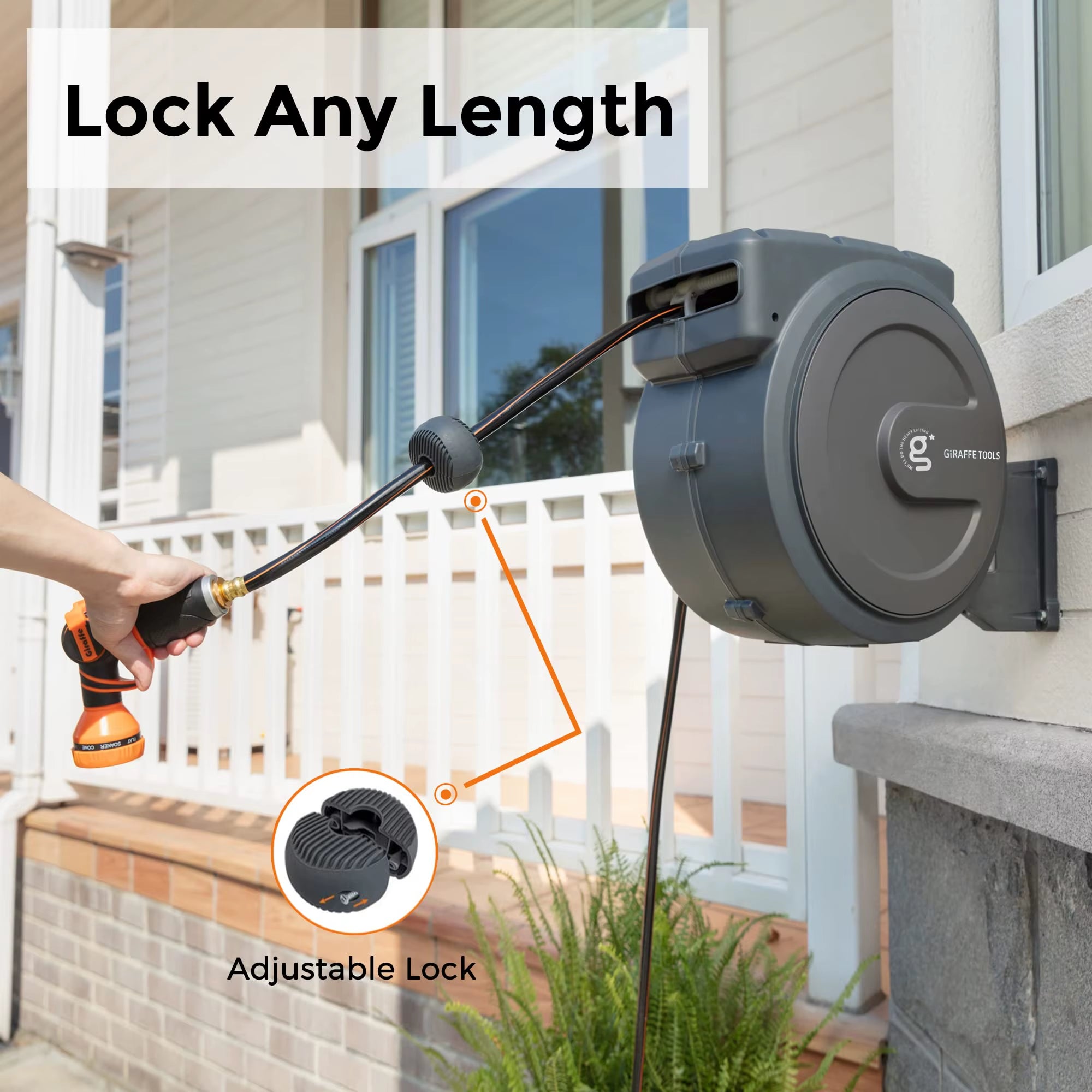 AW40 Retractable Hose Reel 5/8" X 90 Ft Wall Mounted Garden Hose Reel Heavy Duty, Automatic Rewind