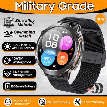 New Military T-Rex3 1000Mah Battery Smartwatch Men 10ATM Waterproof GPS Compass 1.73-Inch AMOLED Screen Call Sports Smartwatches