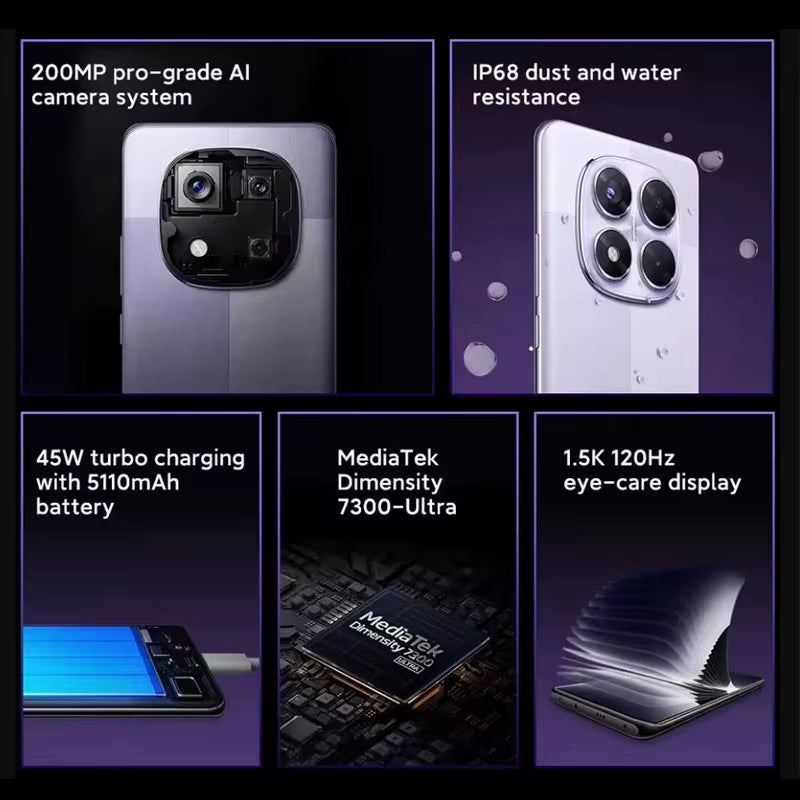 Redmi Note 14 Pro 5G Smartphone Mediatek Dimensity 7300-Ultra NFC 200MP AI Camera 1.5K 120Hz AMOLED Display IP68