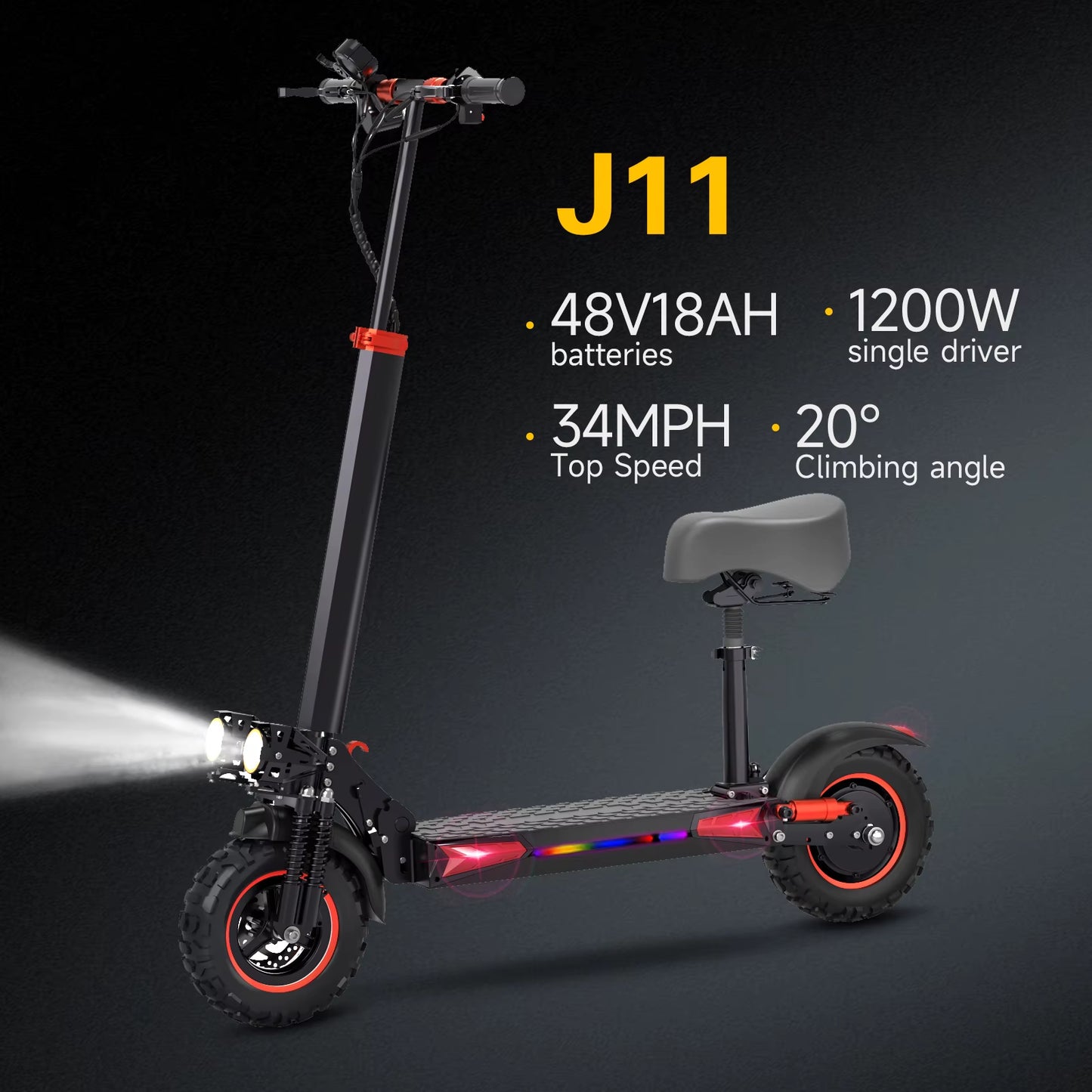 FREEBOY J11 MAX Adult Electric Scooter 1200W Motor 48V 18AH Folding E-Scooter 11 Fat Tire E-Mountain Scooter