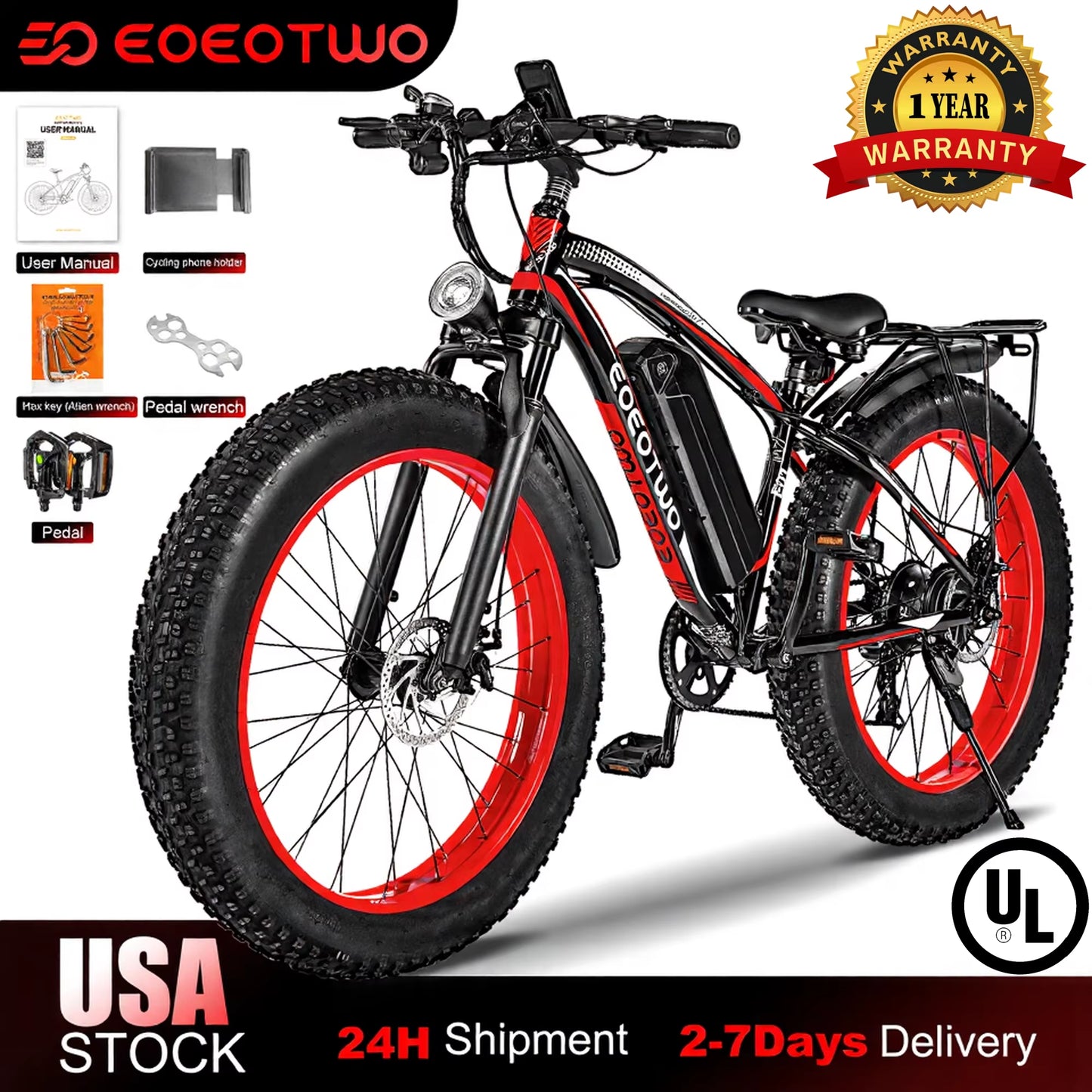 E01 Electric Bike for Adults 1500W Peak Motor 26" Fat Tire Ebike 34MPH 60Miles Range UL2849 Certified Mountain Bicycle