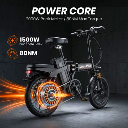 Foldable Ebike for Adults, 2000W/1000W, 40/28MPH, 52V 25Ah, 48V 15Ah, 60-80 Miles Range 14" Commuter Adult Electric Bicycle