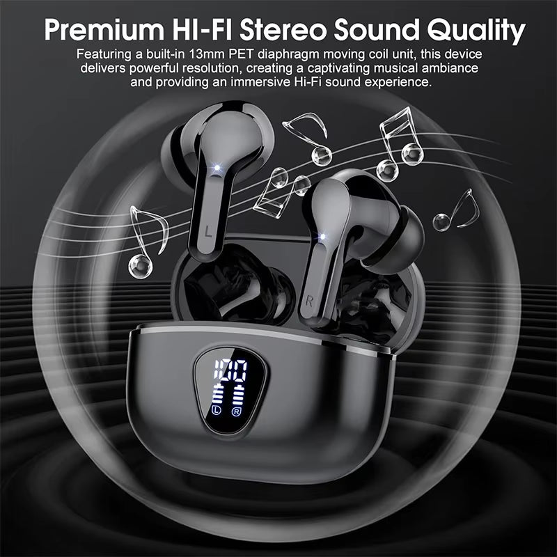 BT5.4 Wireless Ear Buds with LED Display Hifi Stereo Earbuds Headphones with IP7 Waterproof ENC Noise Cancelling Earphone